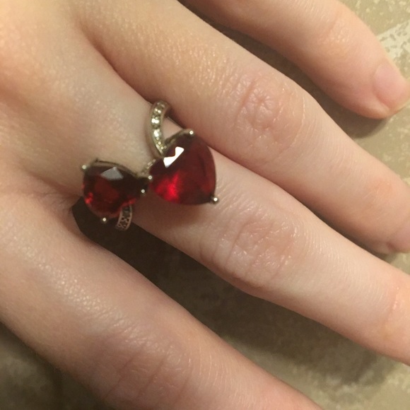 Ruby heart & silver ring, earrings, & necklace set - Picture 1 of 5